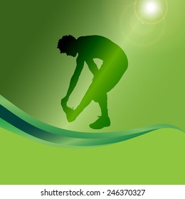 Vector silhouette of a man who practice on a green background.