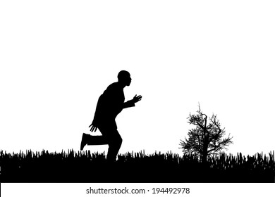 Vector silhouette of a man who practices. 