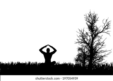 Vector silhouette of a man who practices. 