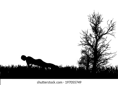Vector silhouette of a man who practices. 
