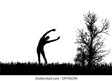 Vector silhouette of a man who practices. 