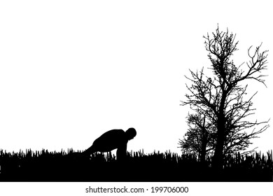 Vector silhouette of a man who practices. 