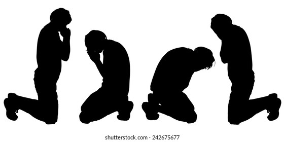 Vector silhouette of a man who prays.