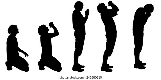 Vector silhouette of a man who prays.