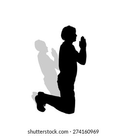 Vector silhouette of a man who prays.
