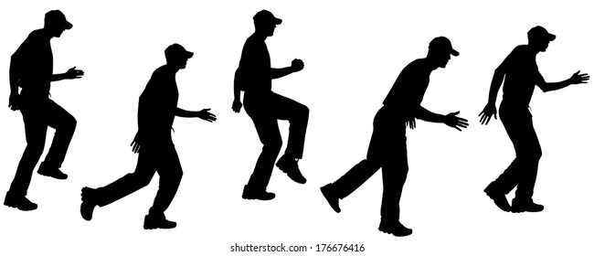 Vector silhouette of a man who runs a white background. 