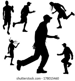 Vector silhouette of a man who runs a white background. 