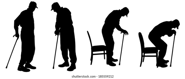 Silhouette Icon Elderly Man Supported By Stock Vector (Royalty Free ...