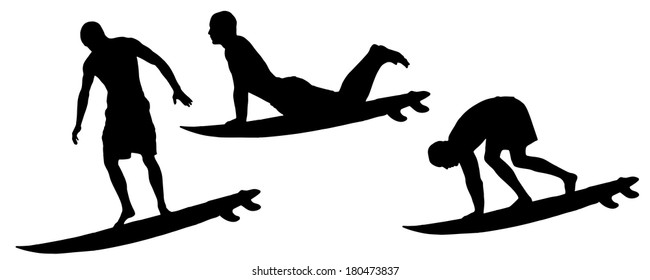 Vector silhouette of a man who surfs.