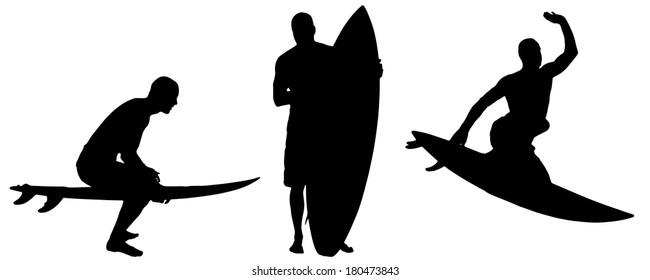 Vector silhouette of a man who surfs.