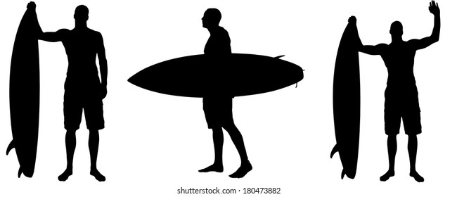 Vector silhouette of a man who surfs.