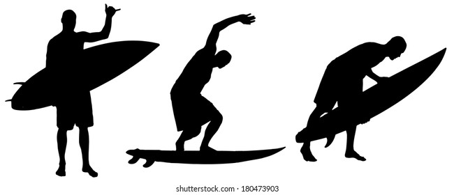 Vector silhouette of a man who surfs.