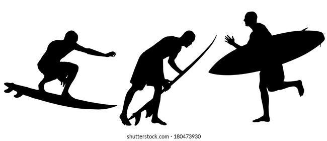 Vector silhouette of a man who surfs.