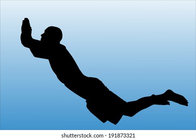 Vector silhouette of man who swim on a white background.