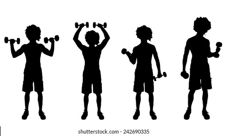 Vector silhouette of a man who trains on white background.