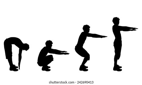 Vector silhouette of a man who trains on white background.