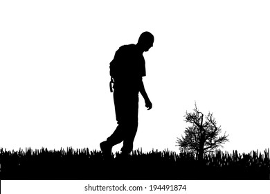 Vector silhouette of a man who walking. 