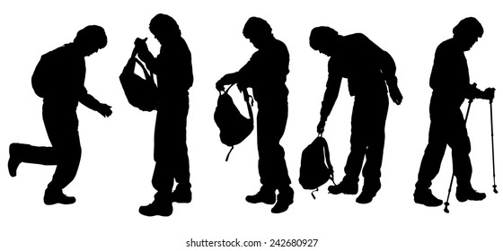 Vector silhouette of a man who walks with Nordic walking.
