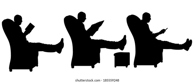 Vector silhouette of a man who is watching TV.