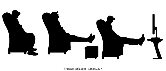 Vector silhouette of a man who is watching TV.