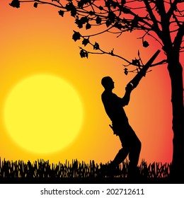 Vector silhouette of man who work in the garden.