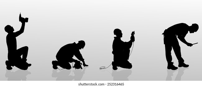 Vector silhouette of a man who is a worker and has the tools.