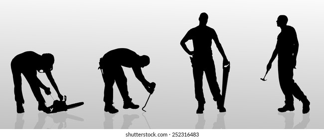 Vector silhouette of a man who is a worker and has the tools.