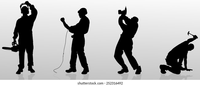 Vector silhouette of a man who is a worker and has the tools.