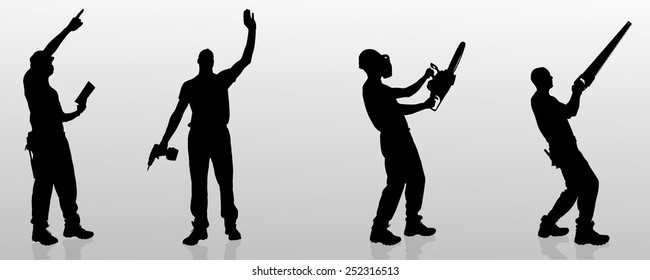 Vector silhouette of a man who is a worker and has the tools.