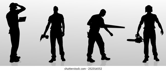 Vector silhouette of a man who is a worker and has the tools.