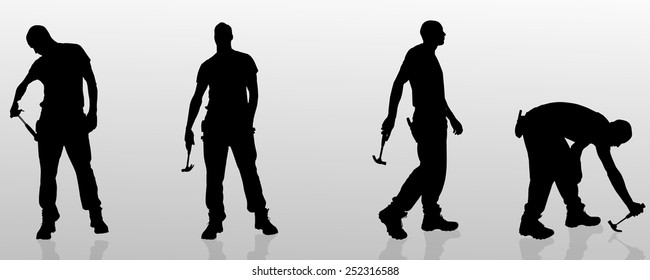 Vector silhouette of a man who is a worker and has the tools.