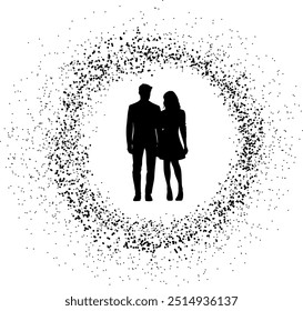 Vector silhouette - man and woman close together in a circle - couple couple symbolism for love and protection - design element