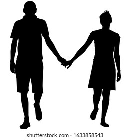 Vector silhouette of a man and woman couple holding hands