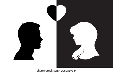 Vector Silhouette Of Man Woman And Love, Black Color Isolated On White Background