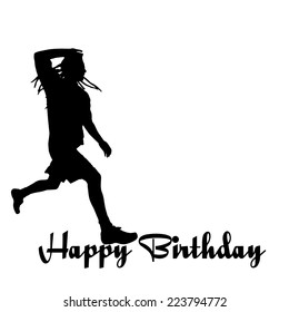 Vector silhouette of the man with the words happy birthday.