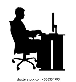 Vector silhouette of man at work on white background.