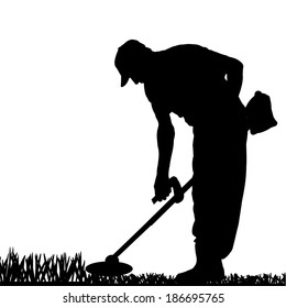 Vector silhouette of a man working in the garden.