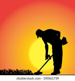 Vector silhouette of a man working in the garden.
