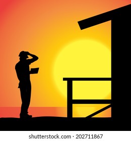 Vector silhouette of a man working on the house.