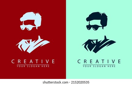 vector silhouette of man's face in glasses for logo icon. in two color options. simple flat design vector illustration.