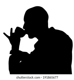Vector silhouette of a man's head on a white background.