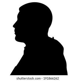 Vector silhouette of a man's head on a white background.