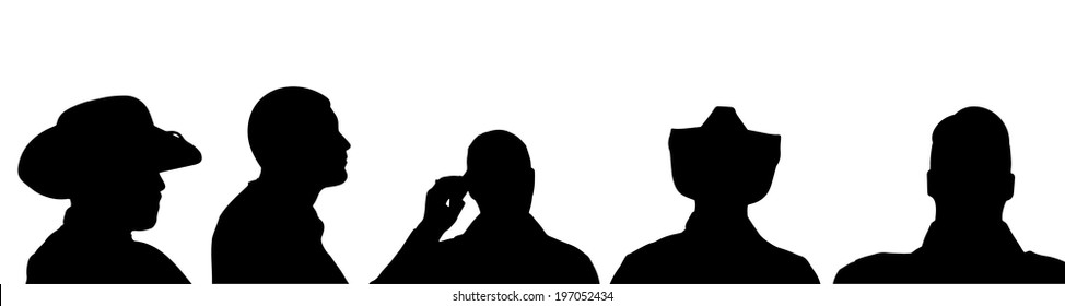 Vector silhouette of a man's head on a white background.