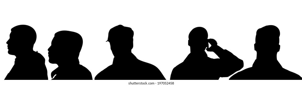 Vector silhouette of a man's head on a white background.