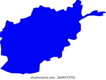 Vector silhouette map of Afghanistan in solid blue. Ideal for educational materials, political presentations, geographic designs, and global infographics with a clean, modern look.