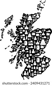 Mapa de silueta vectorial de Escocia - Destitución sinuosa - Elementos sinuosos