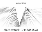 Vector silhouette mariana trench underwater sea line art illustration
