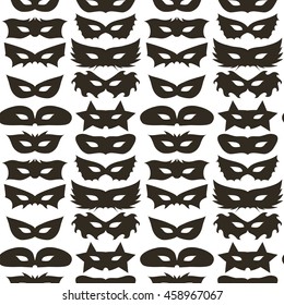 Vector Silhouette of Masks Seamless Pattern. Symbol of Masquerade