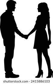 Vector silhouette of an mature couple holding hands standing face to face element illustration art