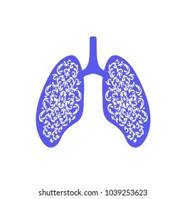 Vector silhouette medical illustration of human body organ - lungs with trachea. Logo template for clinic, hospital. 